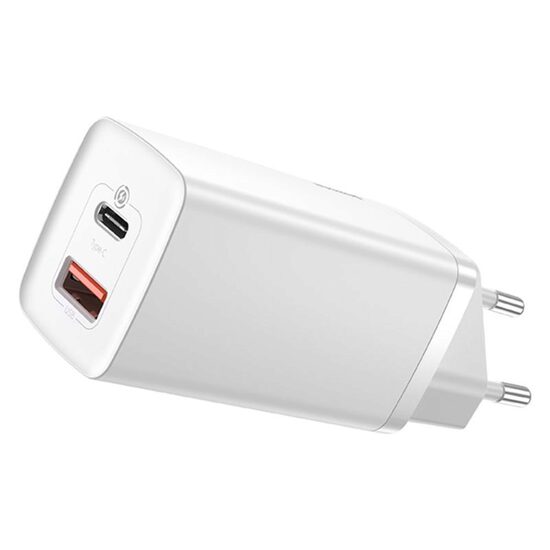Incarcator Retea Baseus GaN2 Lite Dual Port Type-C, USB, Quick Charger, 65W White