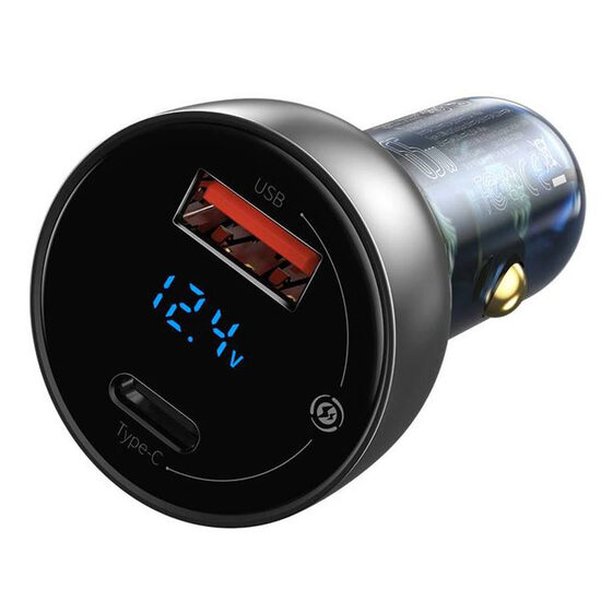 Incarcator Auto USB si Type-C Baseus Particular Digital Display Dual Quick Charger (65W) Silver