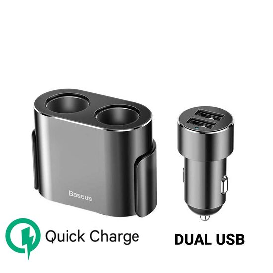 Incarcator Auto Baseus Dual USB + Splitter Dual Black