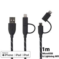 Cable MicroUSB &amp; Lightning MFI Boompods Duo Black (1m, textile braid)