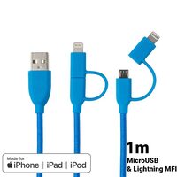 Cable MicroUSB &amp; Lightning MFI Boompods Duo Blue (1m, textile braid)