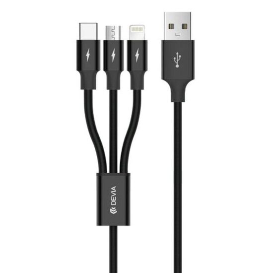 Cable Devia Kintone Series 3 In 1 Tube USB to Lightning, MicroUSB and Type-c, 1.2m, Black