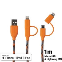 Cable MicroUSB &amp; Lightning MFI Boompods Duo Orange (1m, textile braid)
