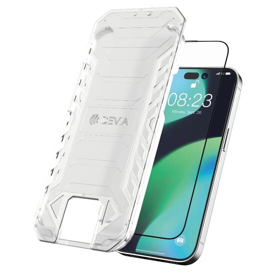 Folie iPhone 14 / iPhone 13 / iPhone 13 Pro Devia Sticla Van Series Full Anti-Static, cu kit montare