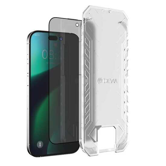 Folie Glass iPhone 14 Plus / iPhone 13 Pro Max Devia Van Series Full Privacy, with mounting kit, Black