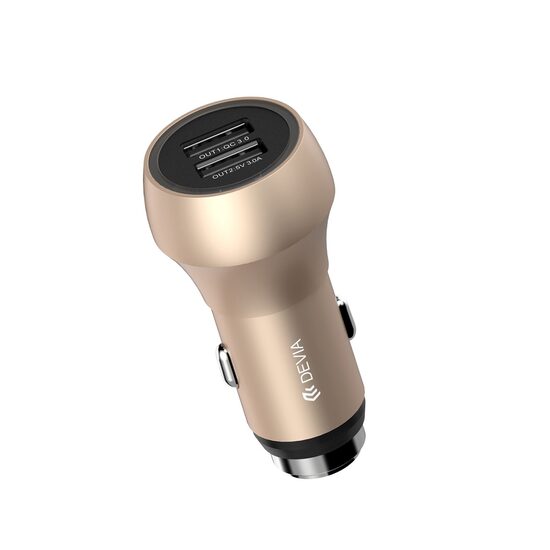 Incarcator Auto Qualcomm 3.0 3A Devia Hammer Dual USB Champagne Gold