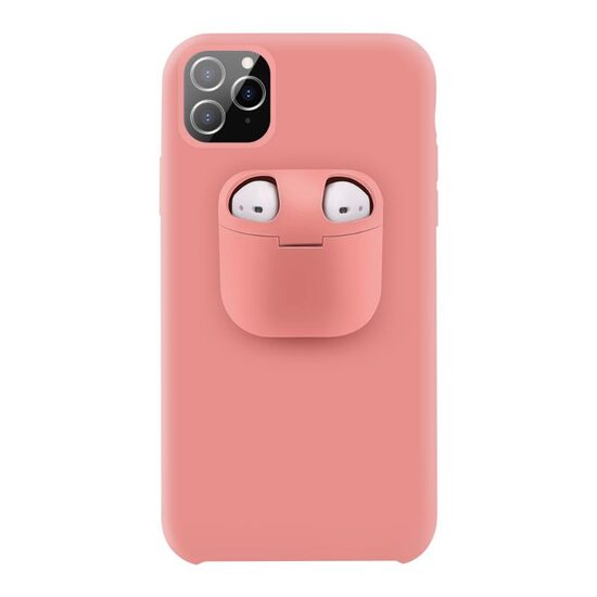Husa iPhone 11 Pro Lemontti Liquid Silicone with Apple AirPods Case Pink