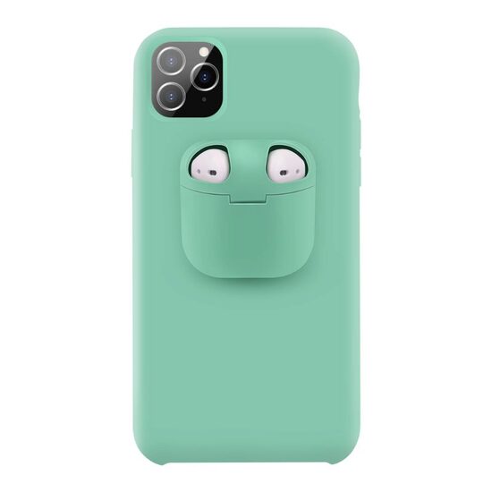 Case iPhone 11 Pro Lemontti Liquid Silicone with Apple AirPods Case Mint Green
