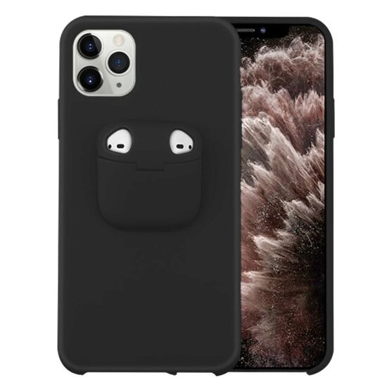 Husa iPhone 11 Pro Max Lemontti Liquid Silicone with Apple AirPods Case Black