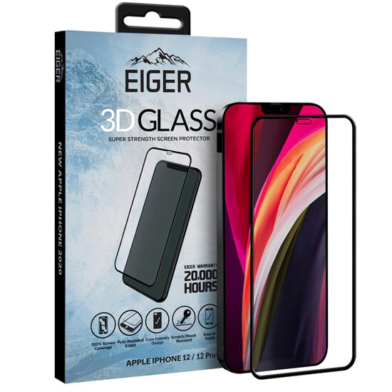 Folie iPhone 12 / 12 Pro Eiger Sticla Curbata 3D GRS Clear Black