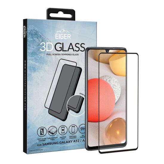 Folie Samsung Galaxy A52s / A52 5G / A52 4G Eiger Sticla 3D Edge to Edge GRS Clear Black (0.33mm, 9H, ol