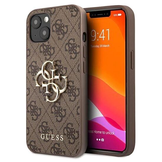 Husa iPhone 13 Guess PU 4G Metal Logo Maro