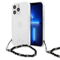 Husa iPhone 13 Pro Guess Script & Black Pearls Transparent
