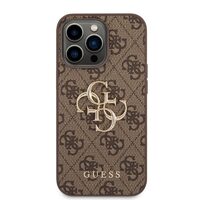 Husa iPhone 14 Pro Guess Leather 4G Metal Logo Brown