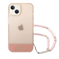 Husa iPhone 14 Plus Guess TPU Camera Outline Translucent Strap Pink