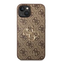 Husa iPhone 14 Guess Leather 4G Metal Logo Brown