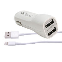 Set Incarcator Auto Procell Dual 2.1 USB Lightning cablu MFI 1m Alb