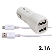 Set Incarcator Auto Procell 2.1A Dual USB cu cablu MicroUSB Alb