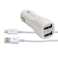 Set Incarcator Auto Procell 2.1A Dual USB  cu cablu Type-C Alb