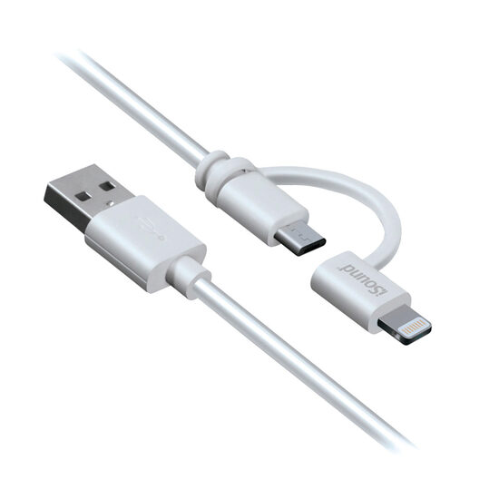Cable USB to MFI Lightning or MicroUSB iSound 2 in 1 White 0.9m
