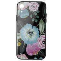 Carcasa Sticla iPhone XR Just Must Glass Diamond Print Flowers Black Background