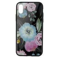 Carcasa iPhone X / XS Just Must Glass Diamond Print Flowers Black Background