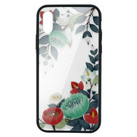 Carcasa Sticla iPhone XS Max Just Must Glass Diamond Print Orange & Green Flowers