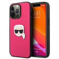 Husa iPhone 13 Pro Karl Lagerfeld Leather Ikonik Karl`s Head Metal Roz