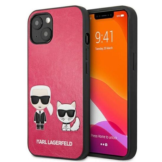 Husa iPhone 13 Karl Lagerfeld Ikonik Karl & Choupette Fuchsia