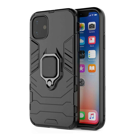 iPhone 12 / 12 Pro Case Lemontti Ring Armor Kickstand Black