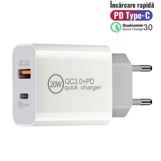 Charger Network Lemontti PD Type-C + USB Quick Charge 20W 3.4A max White