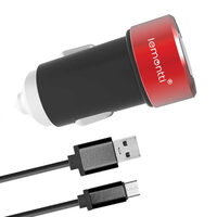 Lemontti Set Incarcator Auto 3.1A 2 porturi USB-A si cablu MicroUSB 1m Negru / Rosu