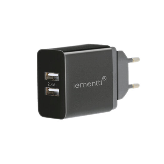 Lemontti Network Charger 2.4A Dual USB Black