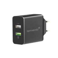 Lemontti Quick Charge Dual USB Network Charger Black (QC port max 3.1A, USB port 2.4A)