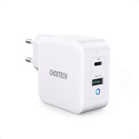 Incarcator Priza Choetech Mains Fast Charge Dual USB-A/USB-C PD 65W EU, Alb