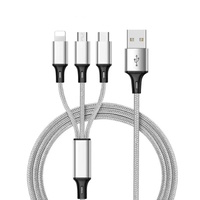 Lemontti Cable 3 in 1 USB to Lightning, MicroUSB and Type-c, 1m, textile braid, Gray
