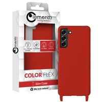 Lemontti Husa Silicon cu Snur Samsung Galaxy S21 FE Rosu (protectie 360°, material fin, captusit cu microfibra)