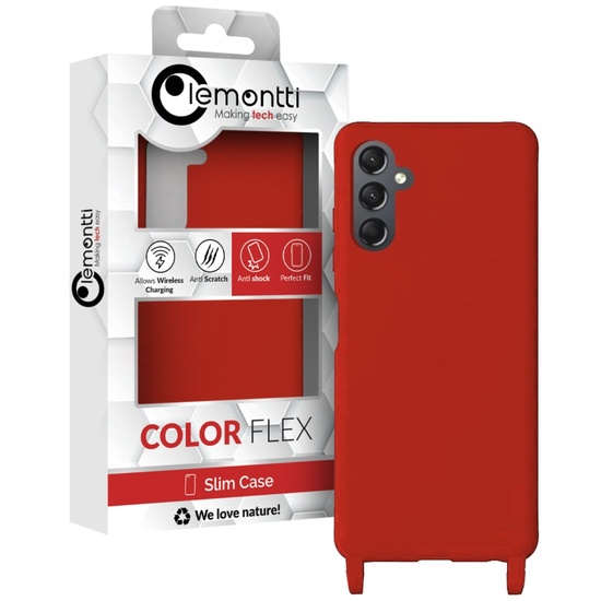 Lemontti Husa Silicon cu Snur Samsung Galaxy A14 5G Rosu (protectie 360°, material fin, captusit cu microfibra)