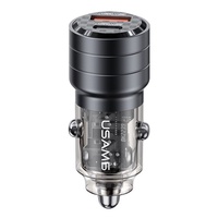 Usams Incarcator Auto Mini US-CC176 Dual port USB si Type-C, Fast Charge, 95W, Transparent / Negru