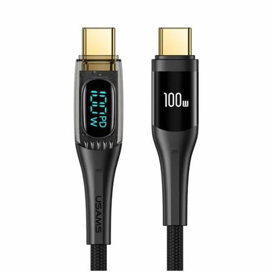 Usams Cablu Digital Type-C la Type-C Fast Charger, PD, 100W, 1.2m, Transparent / Negru