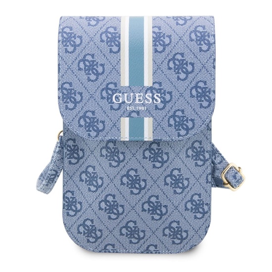 Guess Geanta pentru Telefon PU 4G Printed Stripes Albastru