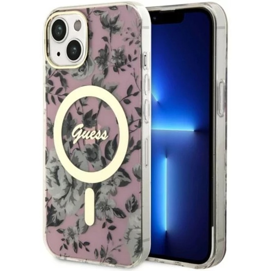 Guess Husa Flowers MagSafe iPhone 14 Roz