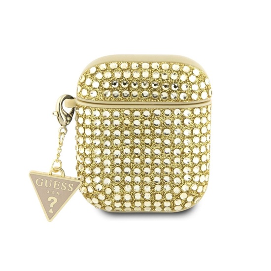 Guess Husa Rhinestones Triangle Metal Logo Airpods Generation 1/2 Auriu