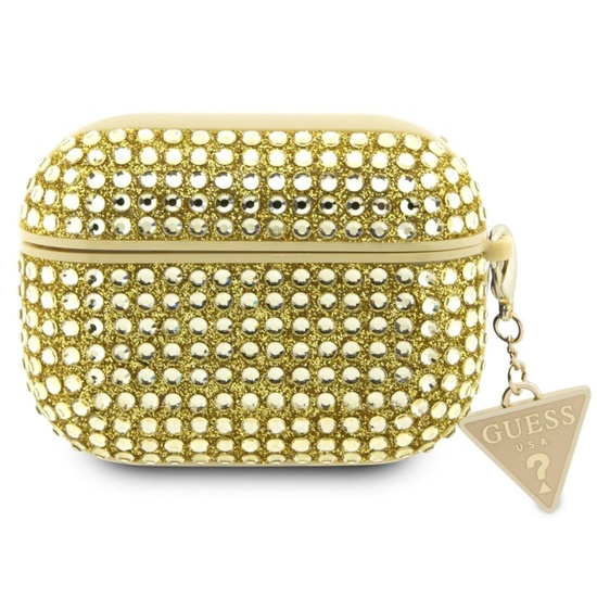 Guess Husa Rhinestones Triangle Metal Logo Airpods Pro Auriu