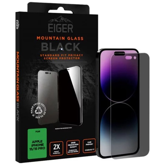 Eiger Folie Sticla Privacy Mountain Glass GRS iPhone 15 / 15 Pro Negru