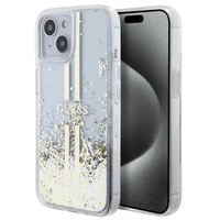 Guess Husa Liquid Glitter Gold Stripe iPhone 15 Transparent