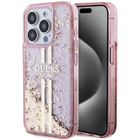 Guess Husa Liquid Glitter Gold Stripe iPhone 15 Pro Roz