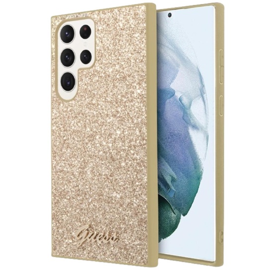 Guess Husa TPU Glitter Flakes Metal Logo Samsung Galaxy S24 Ultra Auriu