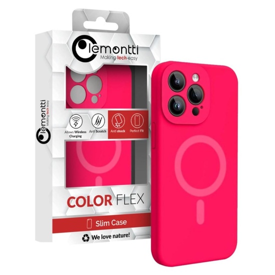 Lemontti Husa Liquid Silicon MagCharge iPhone 15 Pro Roz Neon (protectie 360°, material fin, captusit cu microfibra)