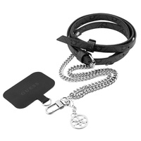 Guess Curea Crossbody Pentru Telefoane Popruh PU 4G Chain & Charm Negru, Lungime 150cm